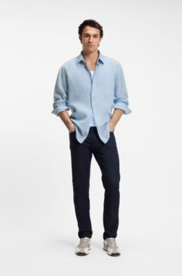 Camisa regular fit de lino, Celeste