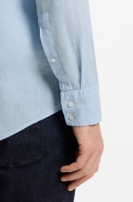 Camisa regular fit de lino, Celeste