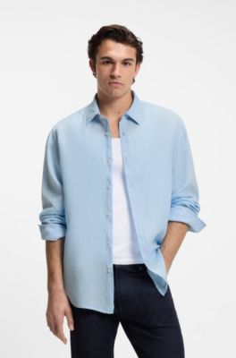 Regular-fit shirt in linen, Light Blue