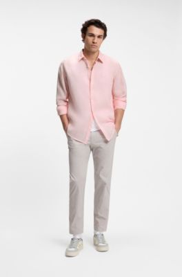 Camisa regular fit de lino, Rosa claro