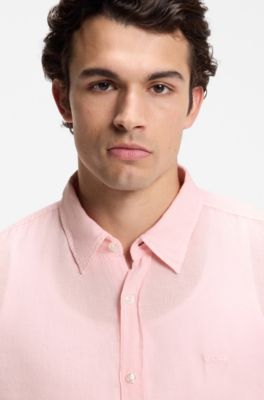 Regular-fit shirt in linen, light pink
