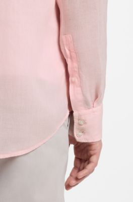 Camisa regular fit de lino, Rosa claro