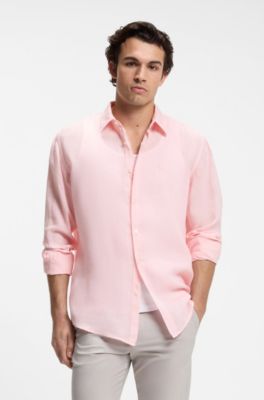 Camisa regular fit de lino, Rosa claro
