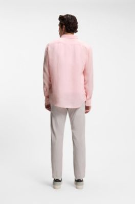 Camisa regular fit de lino, Rosa claro