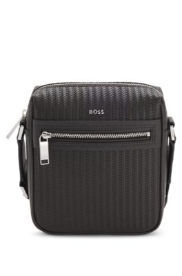 Bolso mensajero con estampado grabado, Marr&oacute;n oscuro