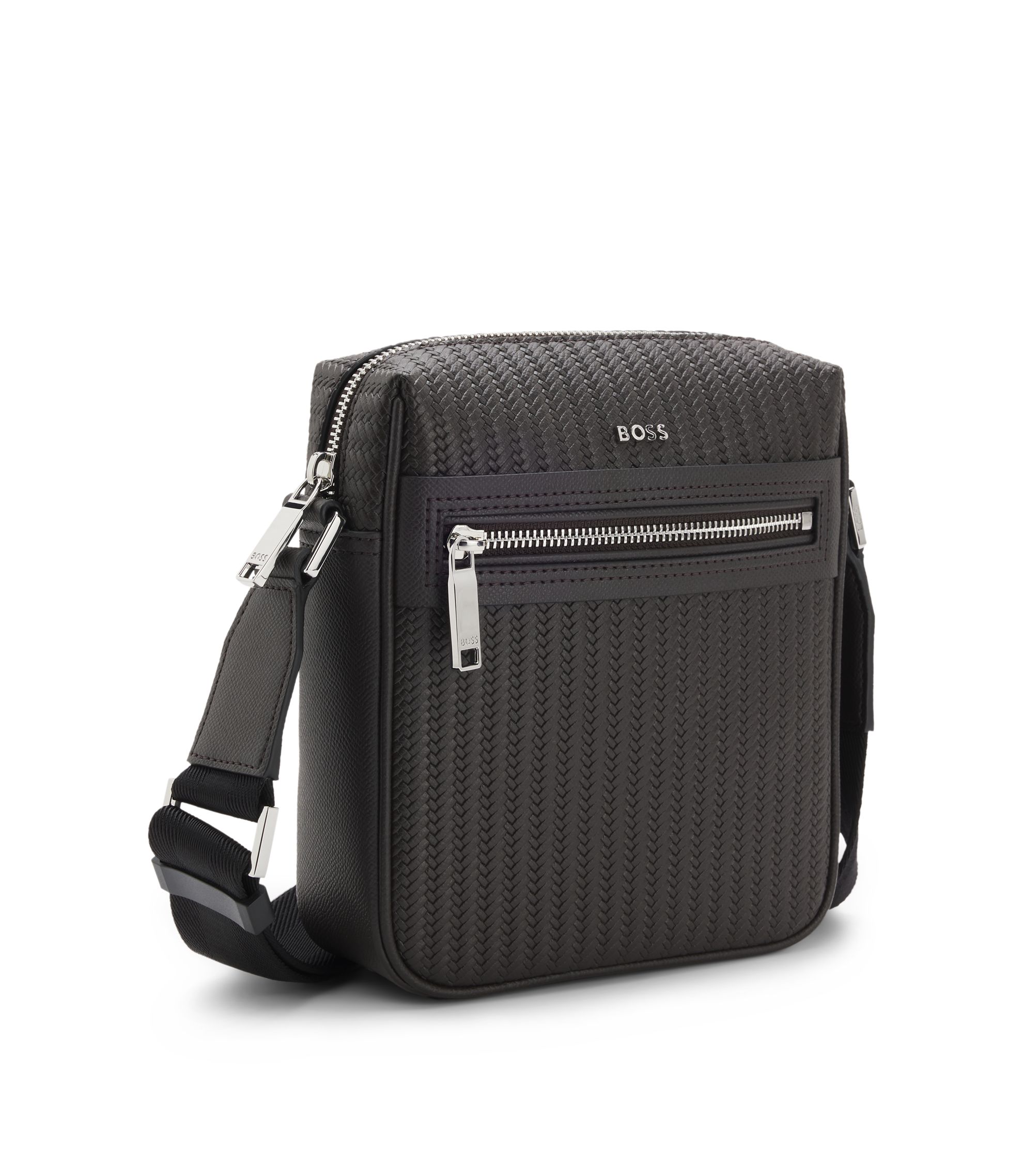 BOSS - Reporter bag with embossed pattern - Dark Brown