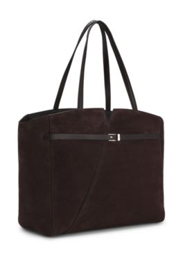 Bolso tote BOSS Revers en ante con detalle de cintur&oacute;n, Marr&oacute;n oscuro