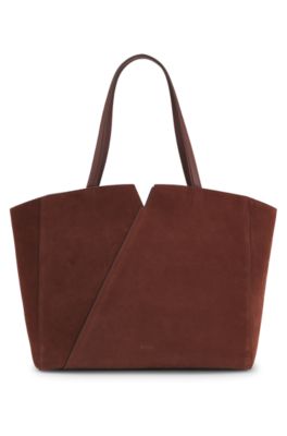 BOSS REVERS tote bag in suede with belt detail, Brown