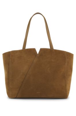 Cabas BOSS Revers en cuir su&eacute;d&eacute; avec d&eacute;tail de ceinture, Beige