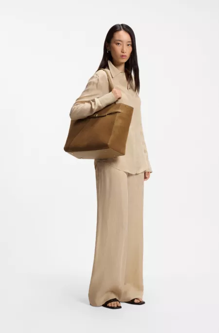 BOSS REVERS tote bag in suede with belt detail