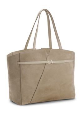 BOSS REVERS tote bag in suede with belt detail, Light Beige