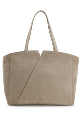 BOSS REVERS tote bag in suede with belt detail, Light Beige