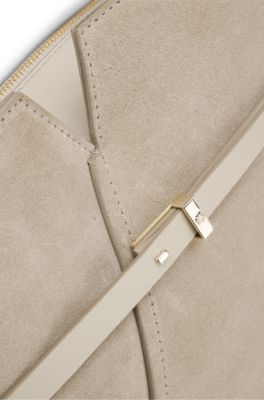 BOSS REVERS tote bag in suede with belt detail, Light Beige