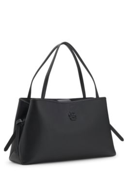 Grained faux-leather tote bag with Double B monogram, Black