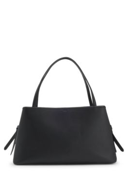 Grained faux-leather tote bag with Double B monogram, Black