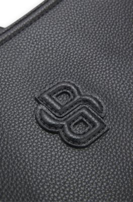 Bolso tote de piel sint&eacute;tica granulada con monograma Double&nbsp;B, Negro