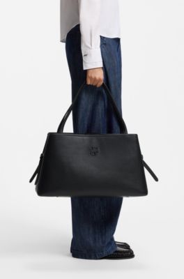Grained faux-leather tote bag with Double B monogram, Black
