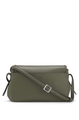 Grained faux-leather crossbody bag with Double B monogram, Dark Green