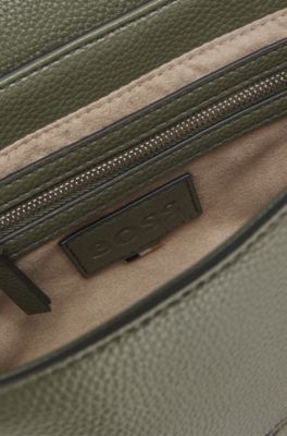 Grained faux-leather crossbody bag with Double B monogram, Dark Green
