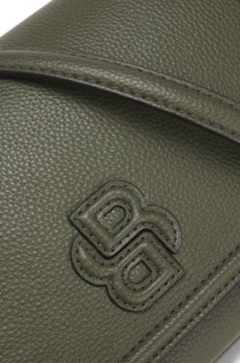 Grained faux-leather crossbody bag with Double B monogram, Dark Green