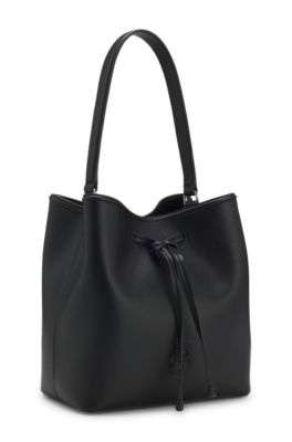 Grained faux-leather bucket bag with Double B monogram, Black
