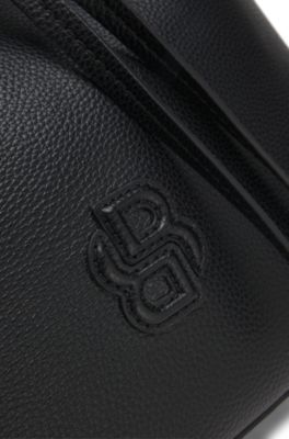 Grained faux-leather bucket bag with Double B monogram, Black