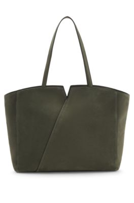BOSS Revers suede tote bag with braided belt, Dark Green