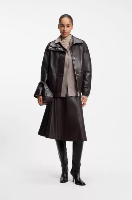 Aviator-style short trench coat in nappa leather