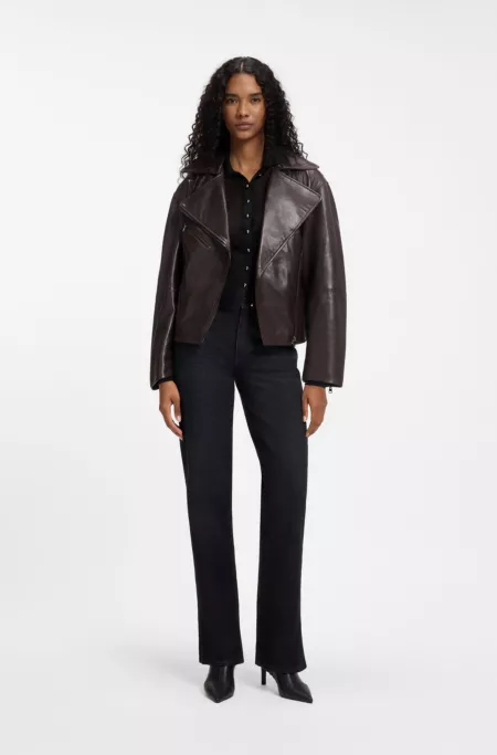 Oversized-fit nappa leather jacket with belt