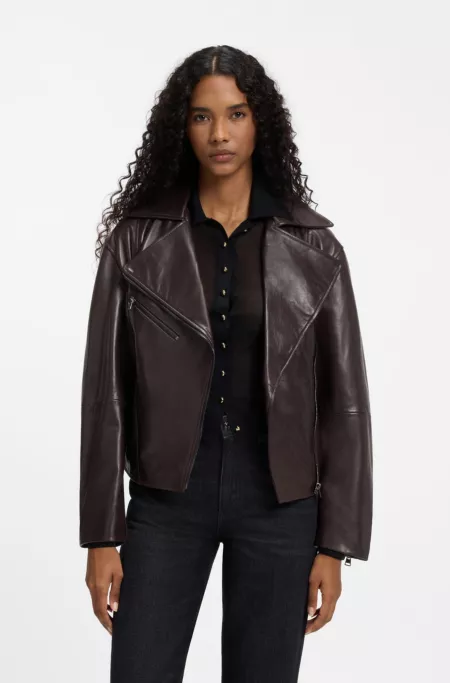 Oversized-fit nappa leather jacket with belt
