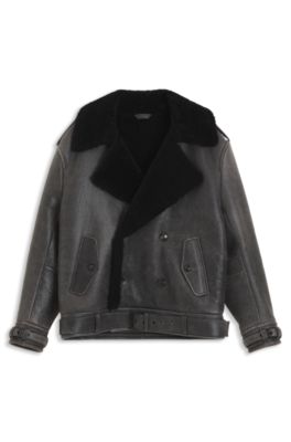 HUGO x entire studios chaqueta de piel relaxed fit, Negro