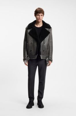 HUGO x entire studios relaxed-fit leather jacket, Black