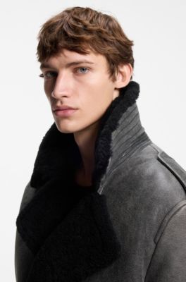 HUGO x entire studios relaxed-fit leather jacket, Black