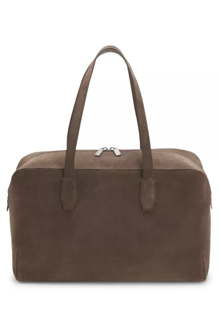 Suede duffel bag with embossed logo