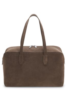 Suede duffel bag with embossed logo, Khaki