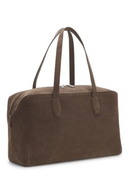 Suede duffel bag with embossed logo, Khaki