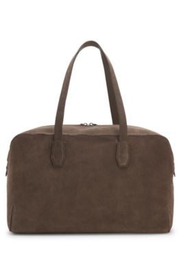 Suede duffel bag with embossed logo, Khaki