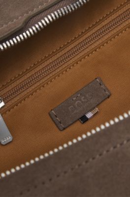 Suede duffel bag with embossed logo, Khaki