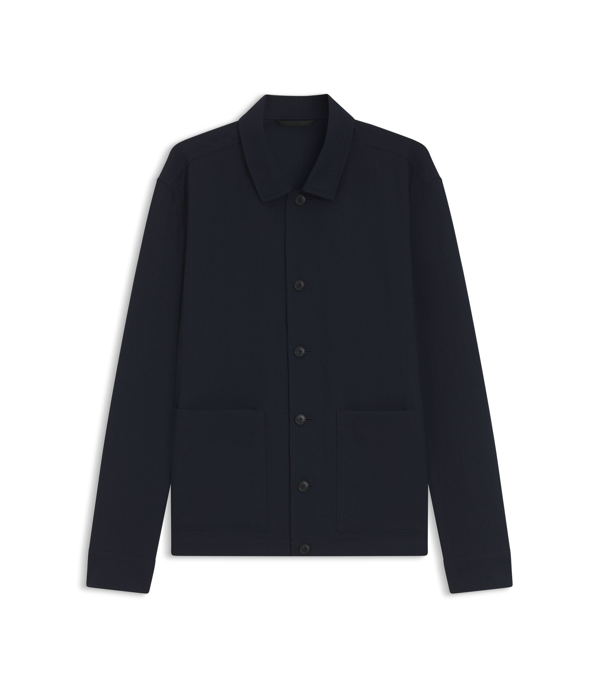 BOSS - Relaxed-fit overshirt in performance seersucker - Dark Blue
