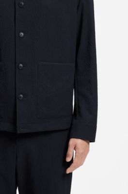 Surchemise coupe d&eacute;contract&eacute;e en seersucker performant, Bleu fonc&eacute;