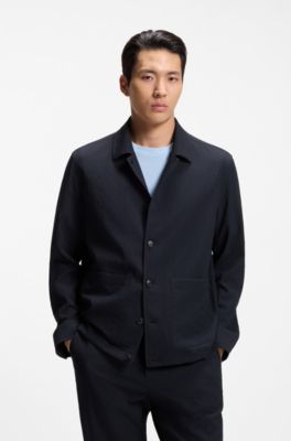 Surchemise coupe d&eacute;contract&eacute;e en seersucker performant, Bleu fonc&eacute;
