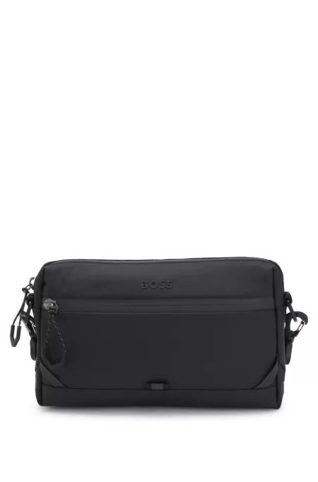 Faux-leather crossbody bag with reflective logo