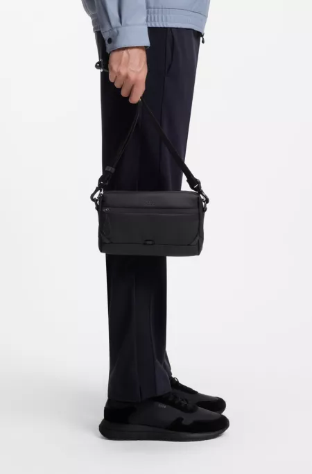 Faux-leather crossbody bag with reflective logo