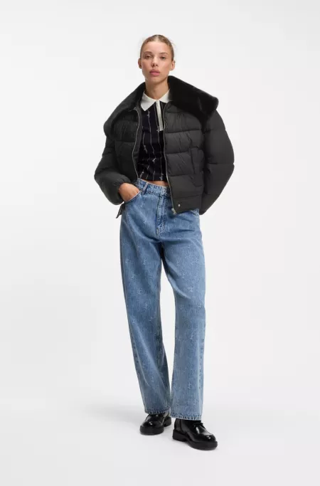 Water-repellent puffer jacket with detachable faux-fur collar