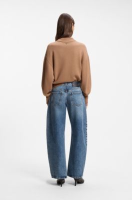 Barrel-fit jeans in soft-washed blue denim, Turquoise