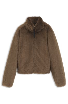 Faux-fur jacket with adjustable hem, Patterned