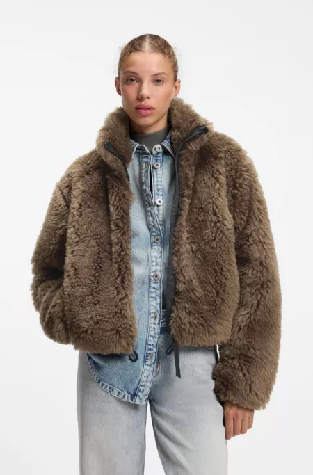 Faux-fur jacket with adjustable hem