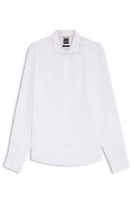 Regular-fit shirt in washed linen, White