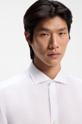 Camisa regular fit de lino lavado, Blanco