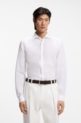 Regular-fit shirt in washed linen, White